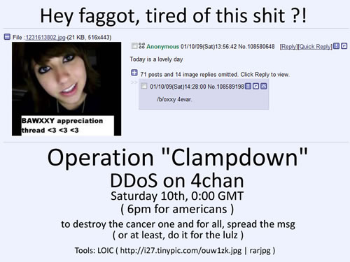 Mensaje de llamamiento en 4chan para la 'Operación Represión'