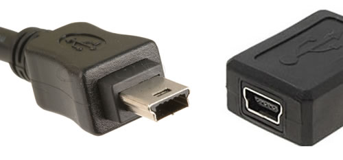 Conectores Mini USB de 5 pines Tipo B (macho y hembra)