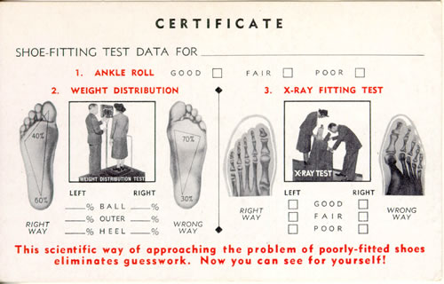 Certificado de zapato adecuado con prueba de rayos X